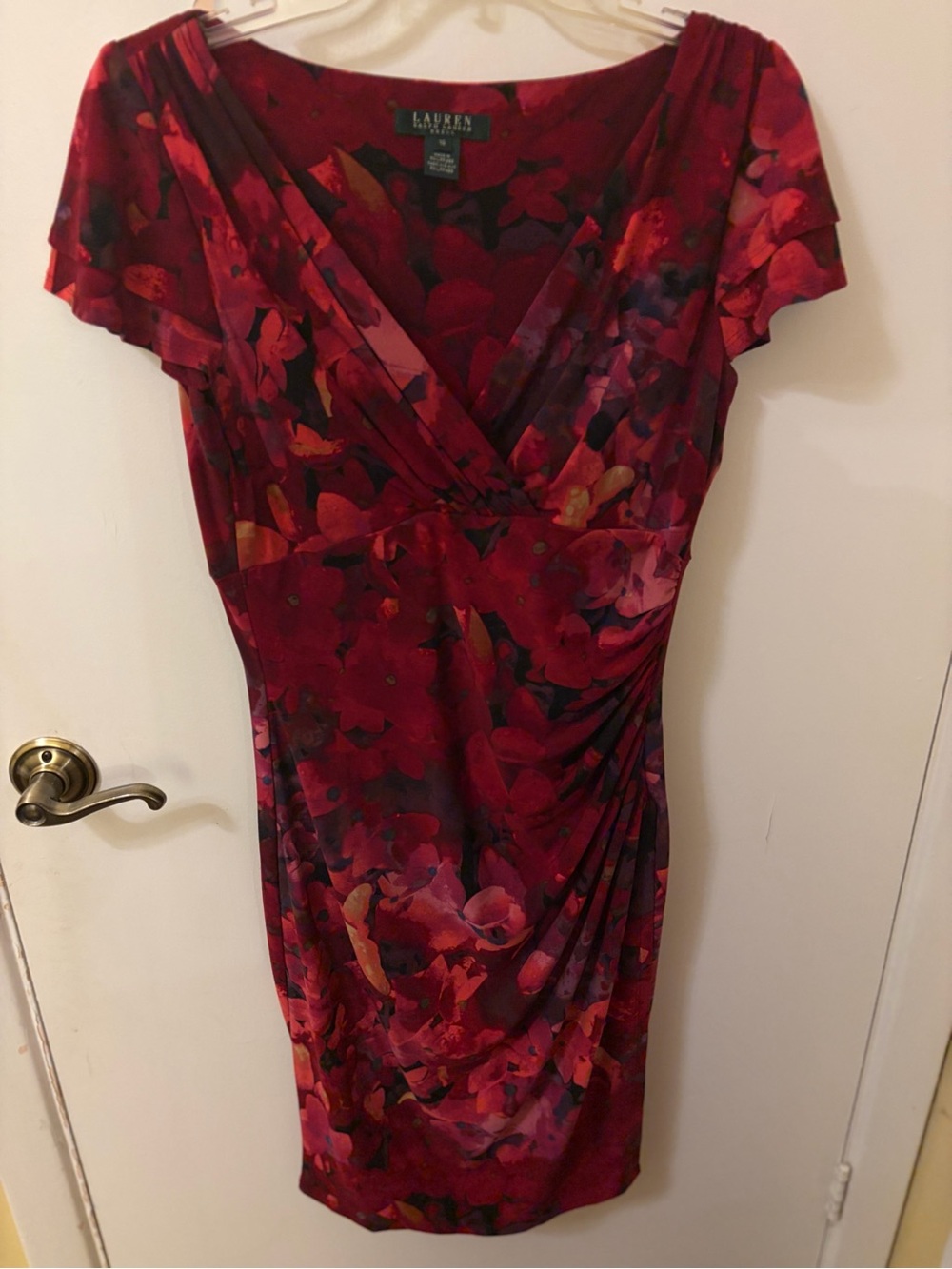 Lauren Ralph Lauren Red Floral V-Neck Sheath Dress